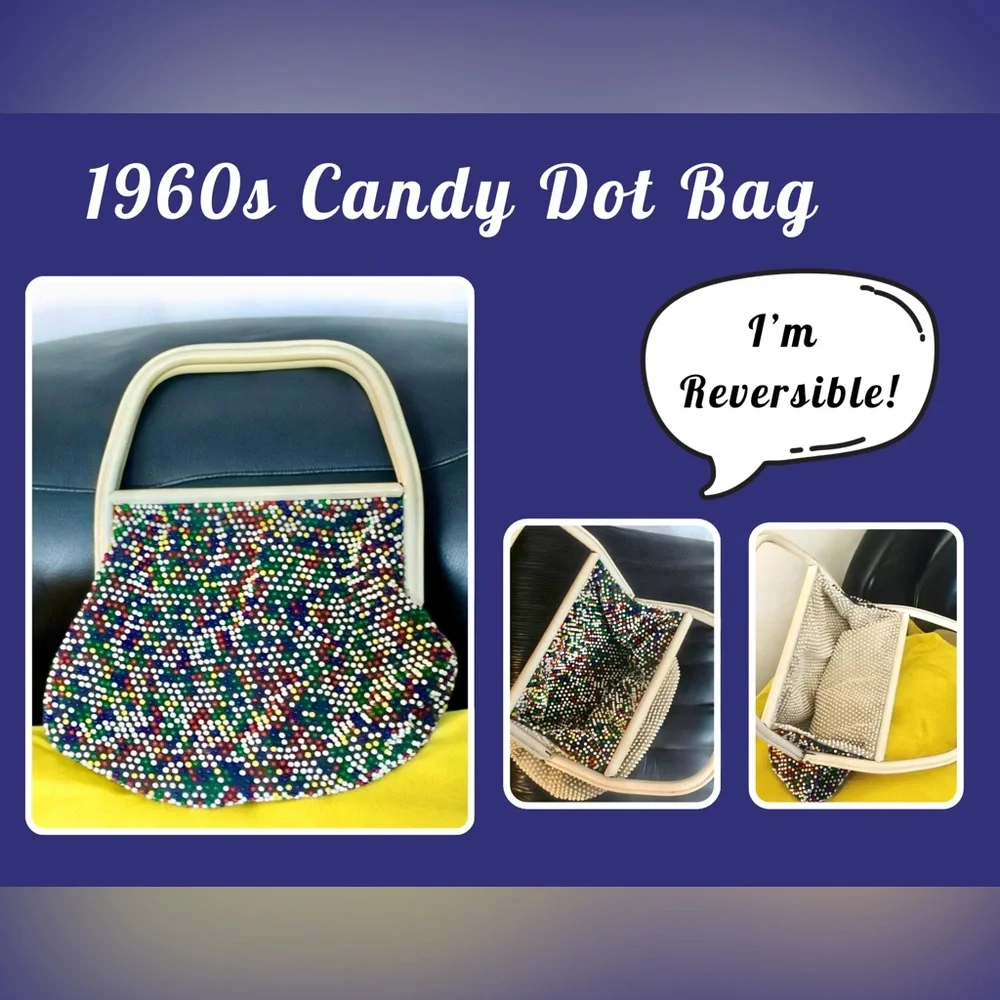 Vintage Rare 1960s Beaded Candy Dot Bag Reversible - Picture 2 of 15